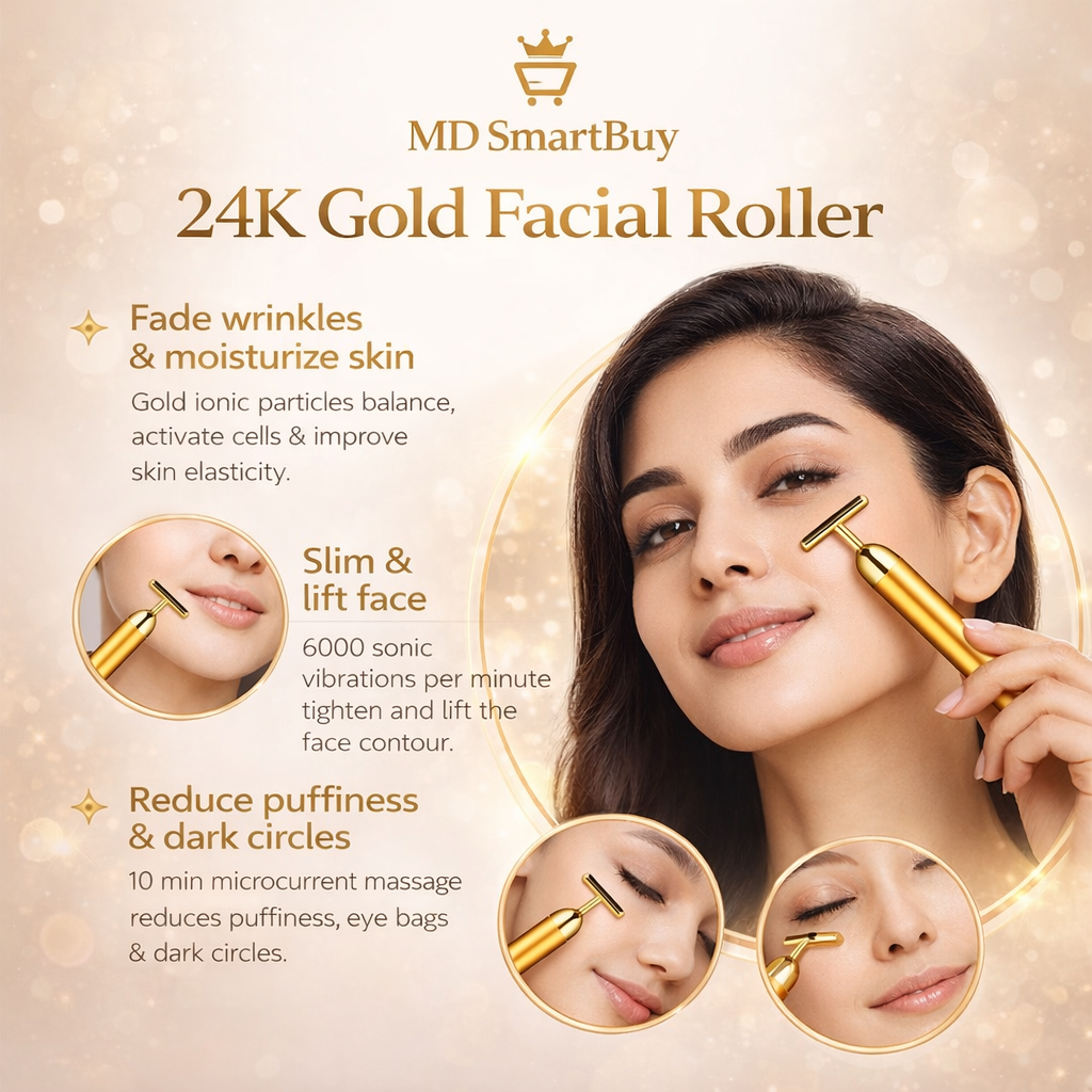 24K Gold Energy Beauty Bar Electric Facial Massage Roller