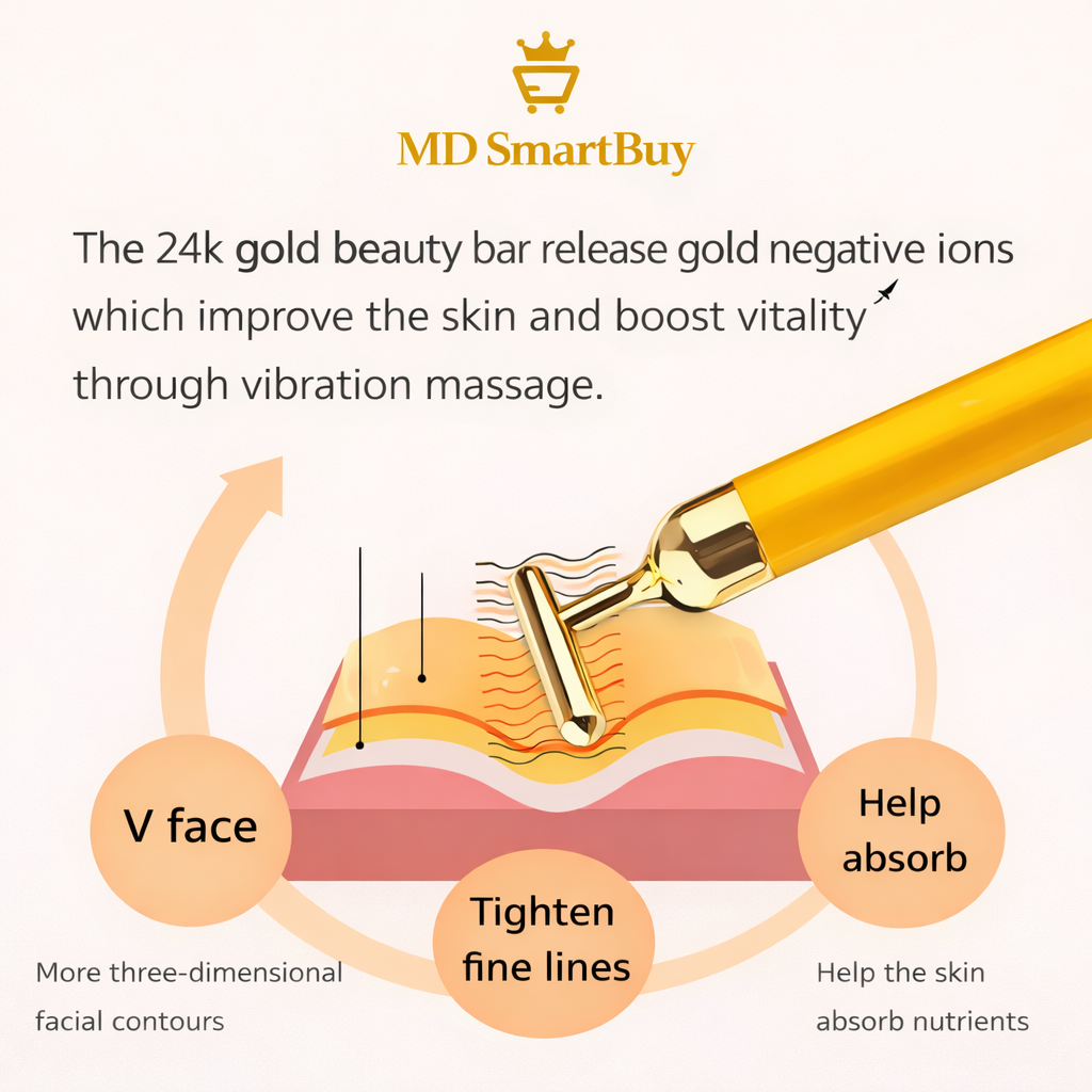 24K Gold Energy Beauty Bar Electric Facial Massage Roller